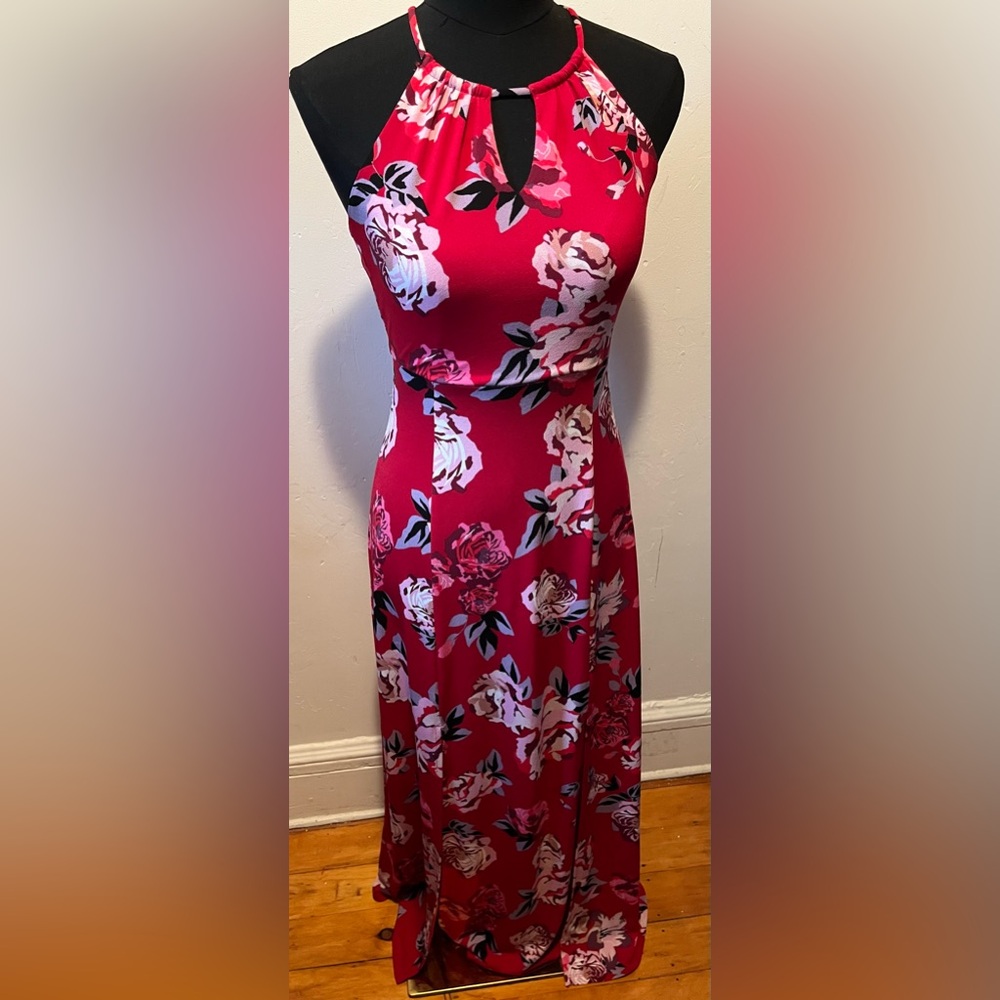Candie's Red Strapless Halter Maxi Dress Floral Size XS